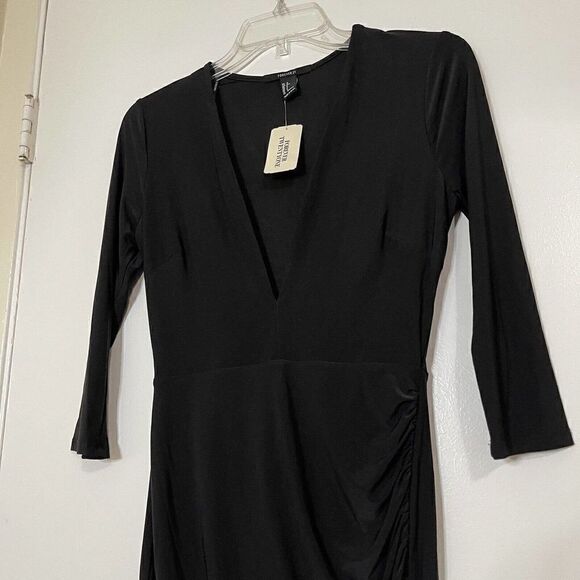 NEW! Forever 21 black 3/4 sleeve bodycon v-neck cinch dress size US small - Picture 2 of 6